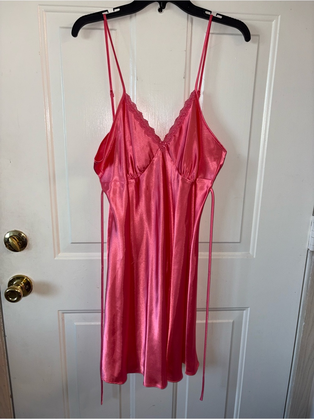 Vintage JCPenney Adonna Satin Lace-Trim Chemise in Bright Pink
